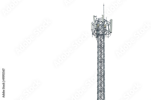 Communication tower in Thailand isolated on white