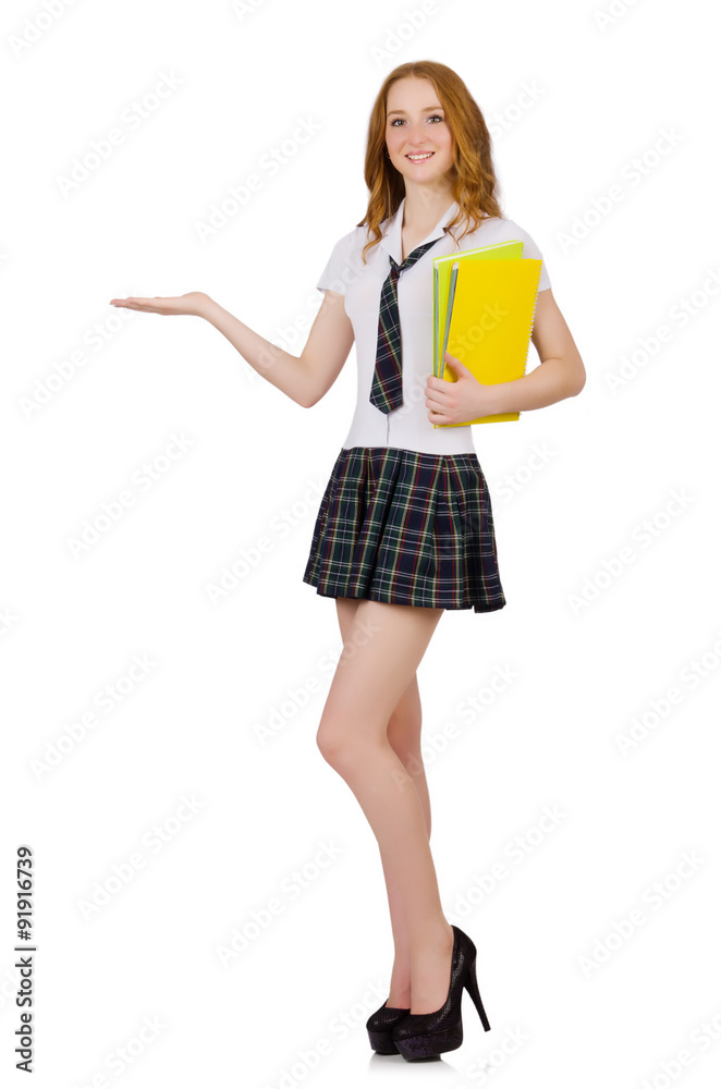 Young student female holding isolated on white Young student female holding isolated on white