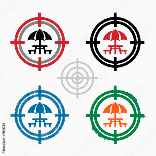 Camping and picnic table icon on target icons background