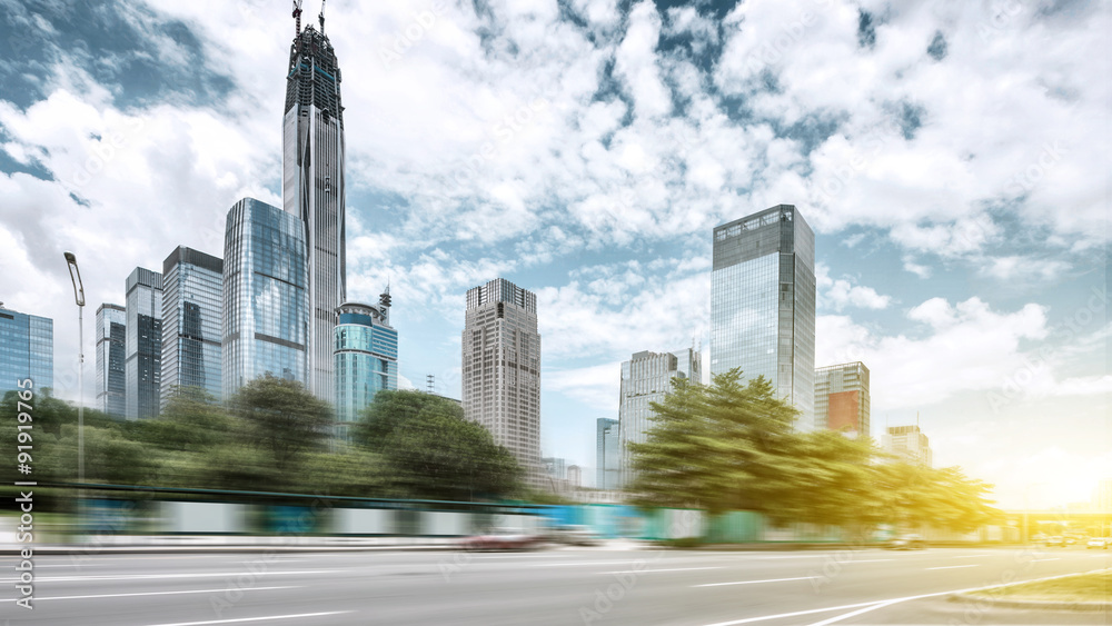 Fototapeta premium modern city street and skyscrapers