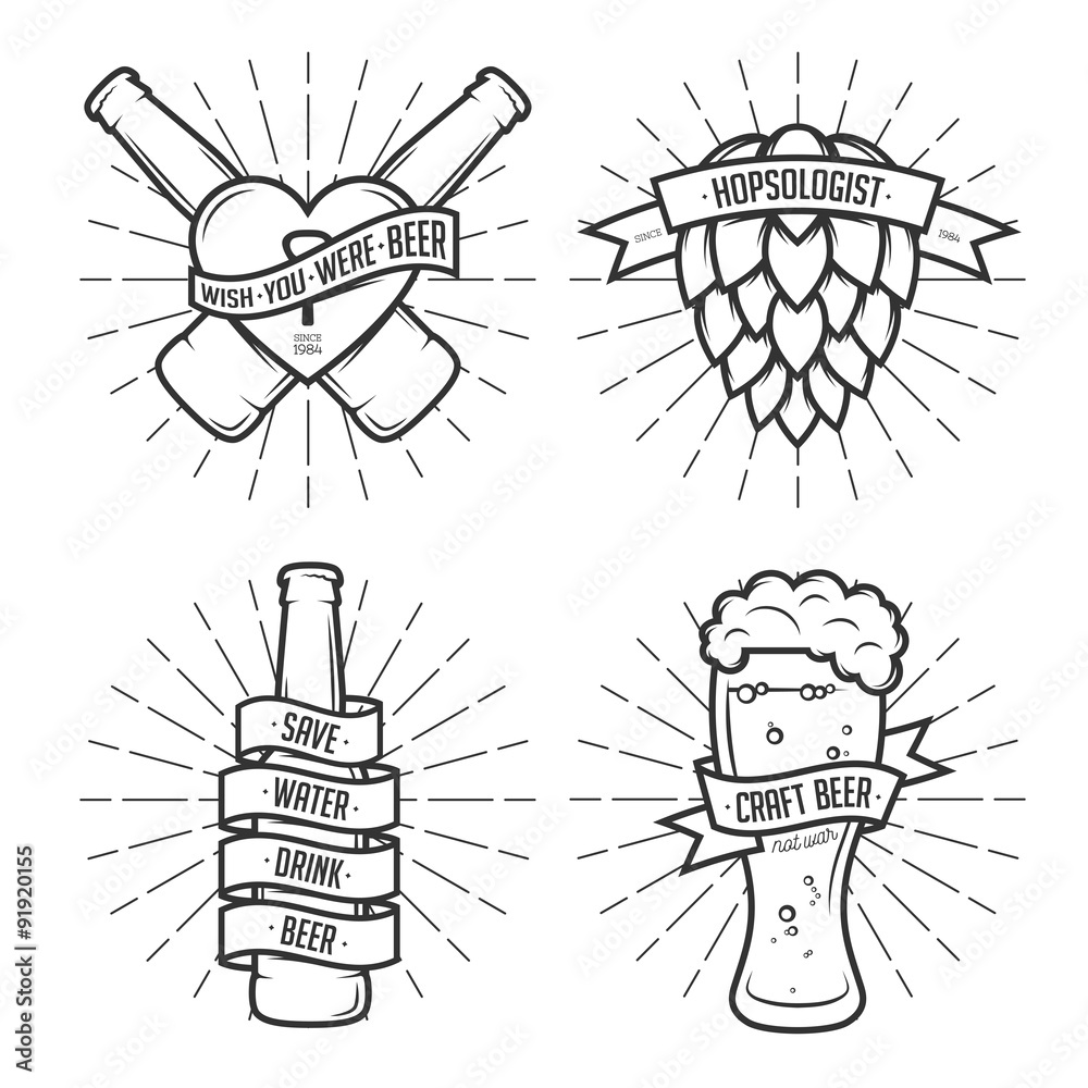 Fototapeta premium Set of t-shirt beer prints. Vintage vector illustration.