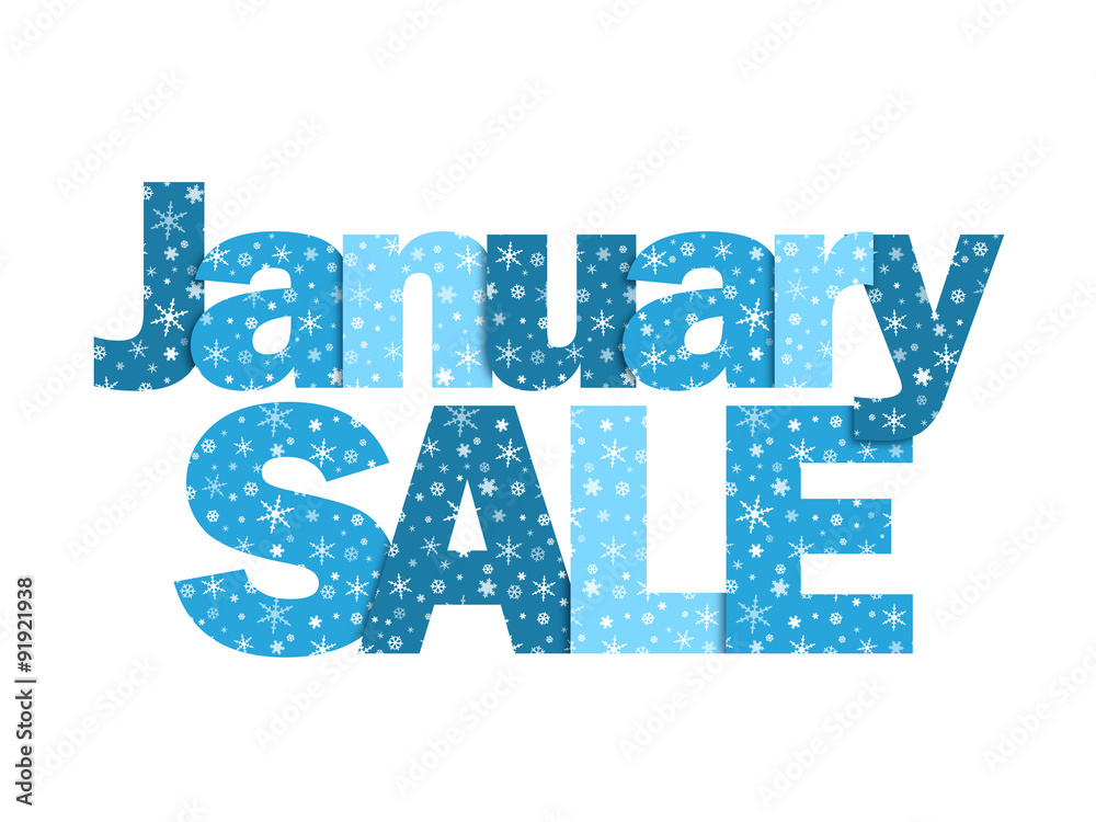 JANUARY SALE Blue Vector Letters Icon with Snowflakes Stock Vector