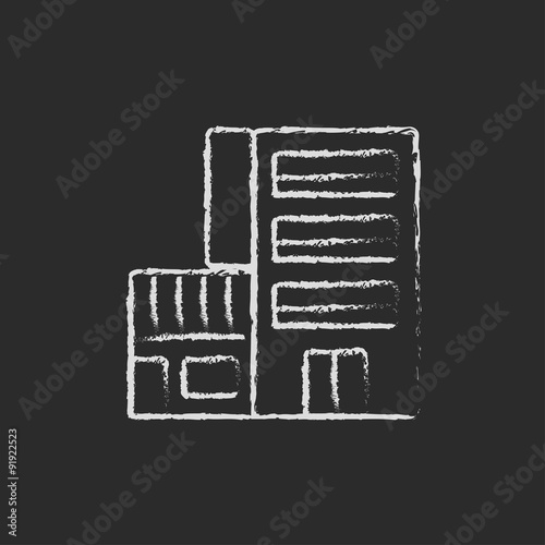 Hotel building icon drawn in chalk.