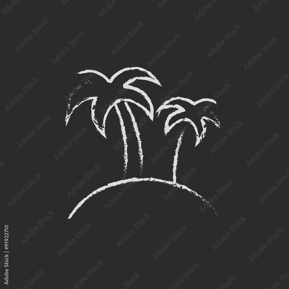 Two palm trees on an island icon drawn in chalk.