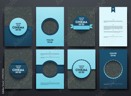 Vector brochures with doodles backgrounds on cinema theme