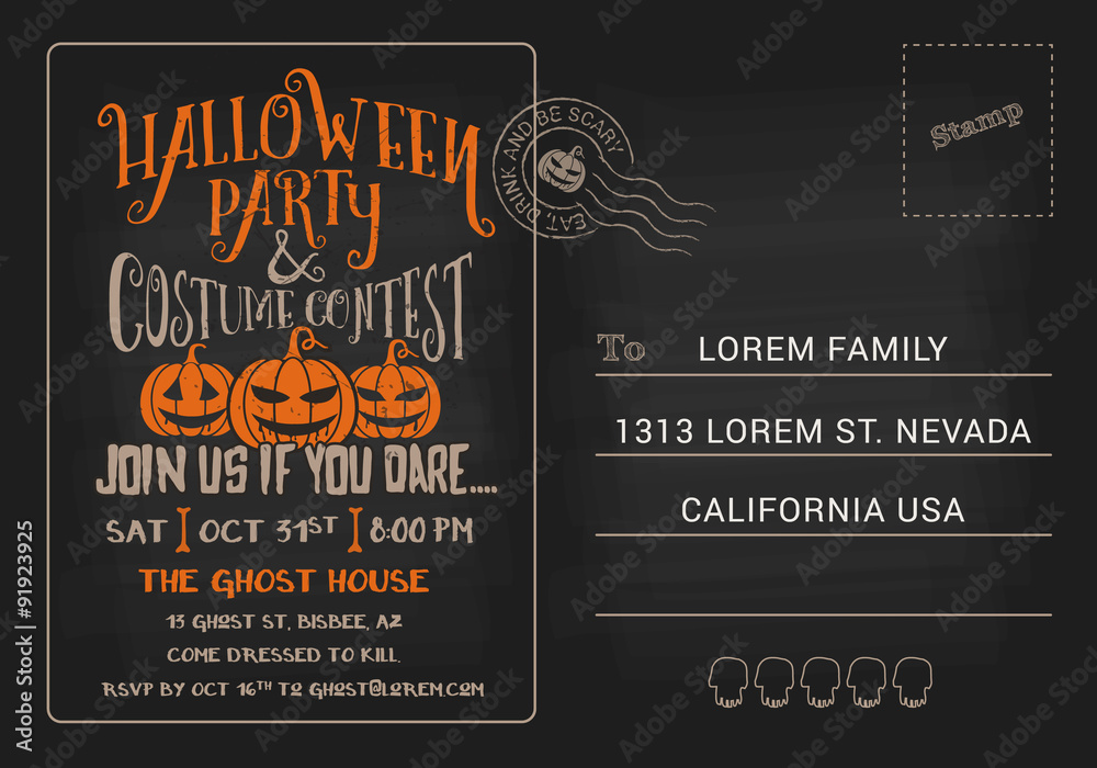 Fototapeta premium Halloween Party and Costume Contest Postcard Invitation Template