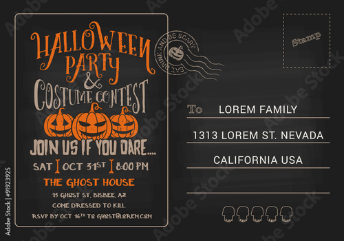 Halloween Party and Costume Contest Postcard Invitation Template