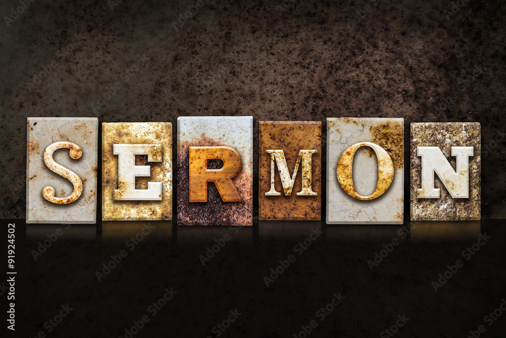 Naklejka premium Sermon Letterpress Concept on Dark Background