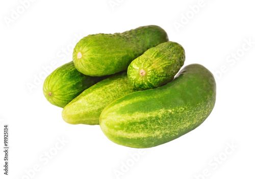 Fresh green cucumber gherkin, isolated on a white, DOF