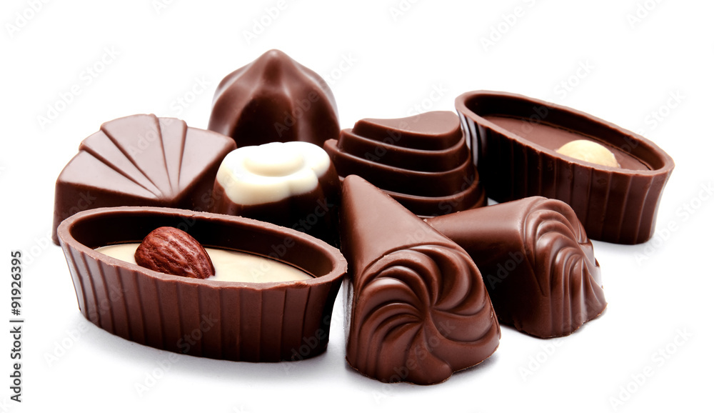 Assortment of chocolate candies isolated Assortment of chocolate candies isolated