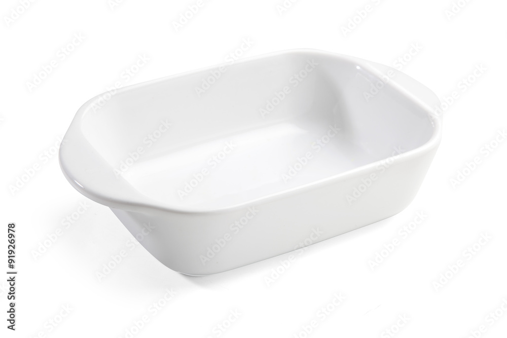 White ceramic baking dish on a white background White ceramic baking dish on a white background