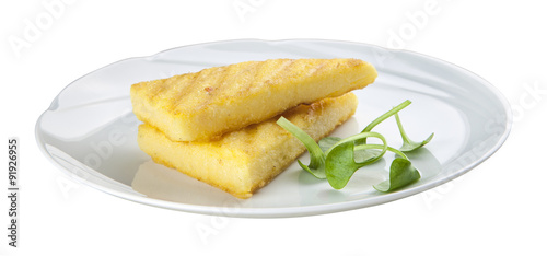 Fried corn starch on white plate