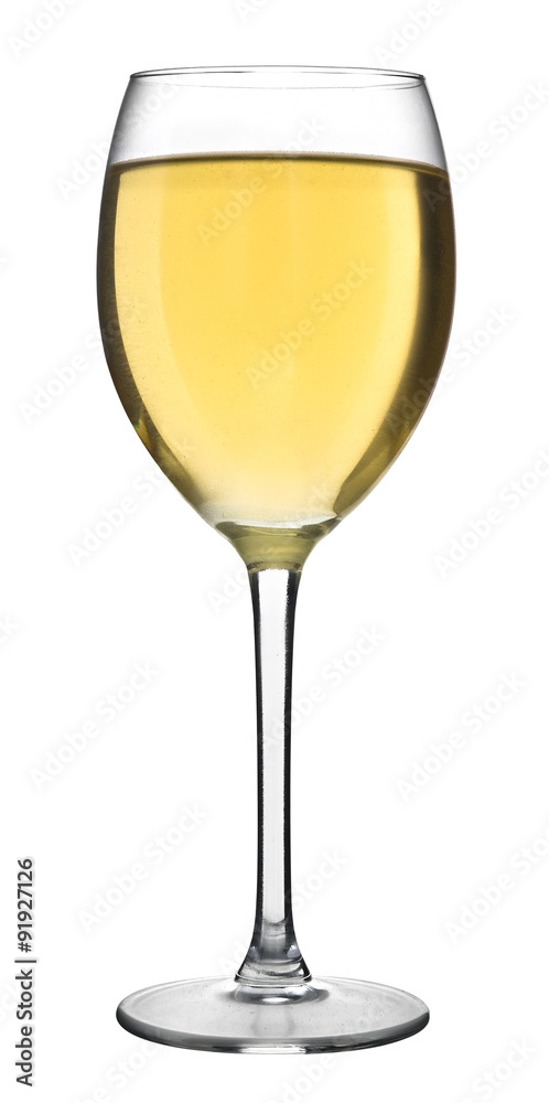 A glass filled with white wine isolated on a white background A glass filled with white wine isolated on a white background