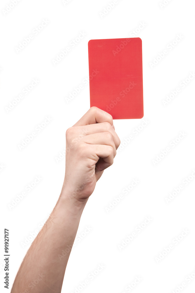 Soccer referee hand holding red card Stock Photo