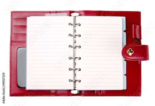 Obraz na plátně Open blank red leather planner