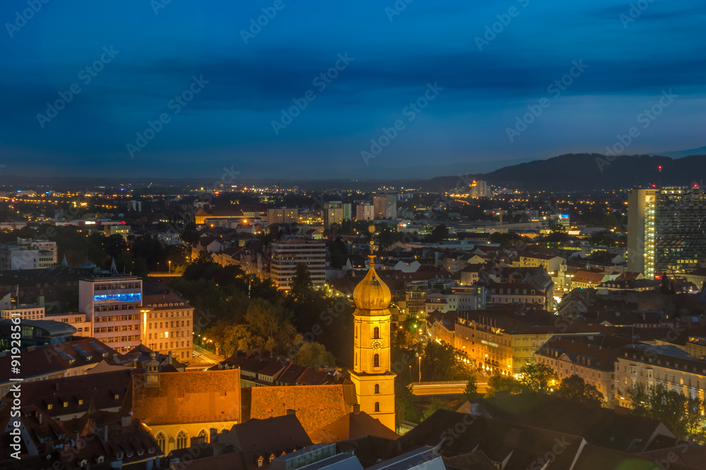 Illuminated church in Graz