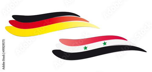 Flaggen, Fahnen von Deutschland und Syrien, Willkommen in Deutschland - deutsche und syrische Flaggen, Spenden, Spendenaufruf, Danken 