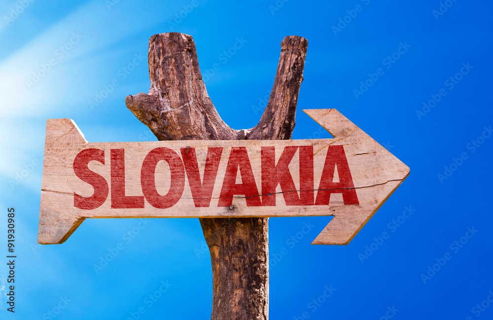 Slovakia wooden sign with sky background