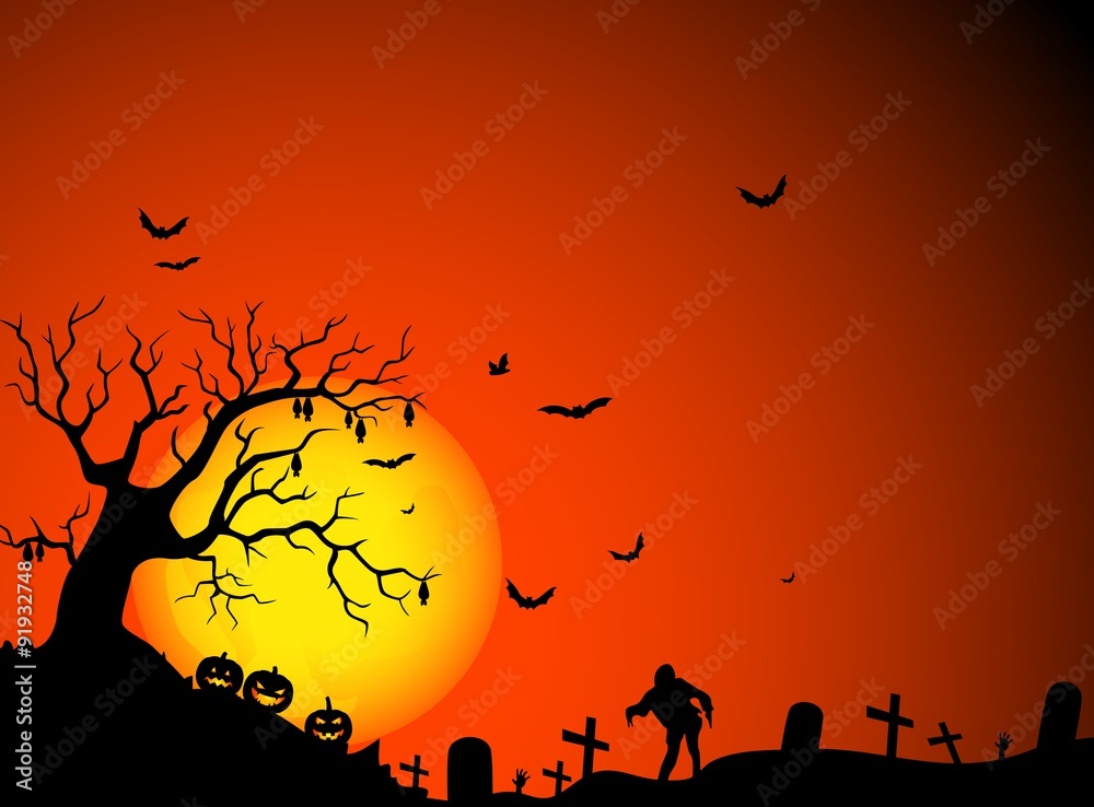 Halloween night background with full Moon