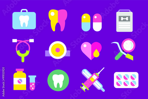 Medicine vector icons set. Doctors tools for health care