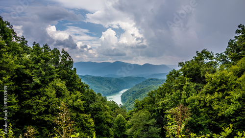 beautiful aerial scenery over lake fontana in great smoky mounta photo