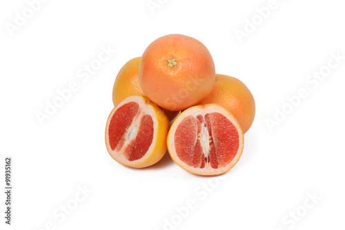 grapefruit and slice with leaves isolated