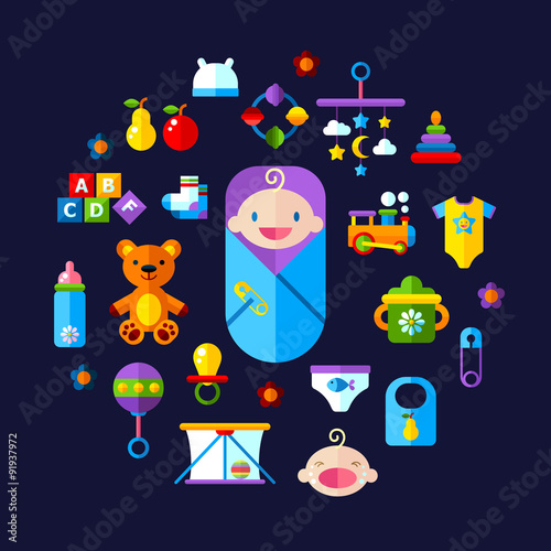 Baby toys icon set