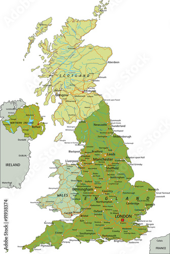 Highly detailed editable political map with separated layers. United Kingdom.