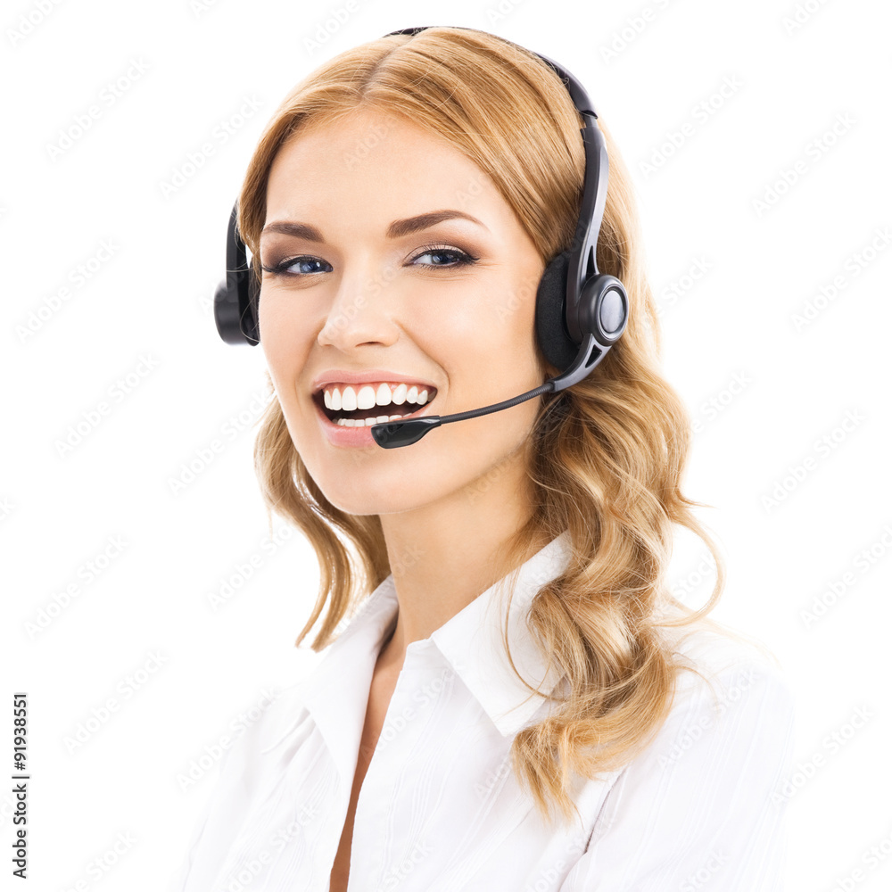 Support phone operator in headset, isolated Support phone operator in headset, isolated