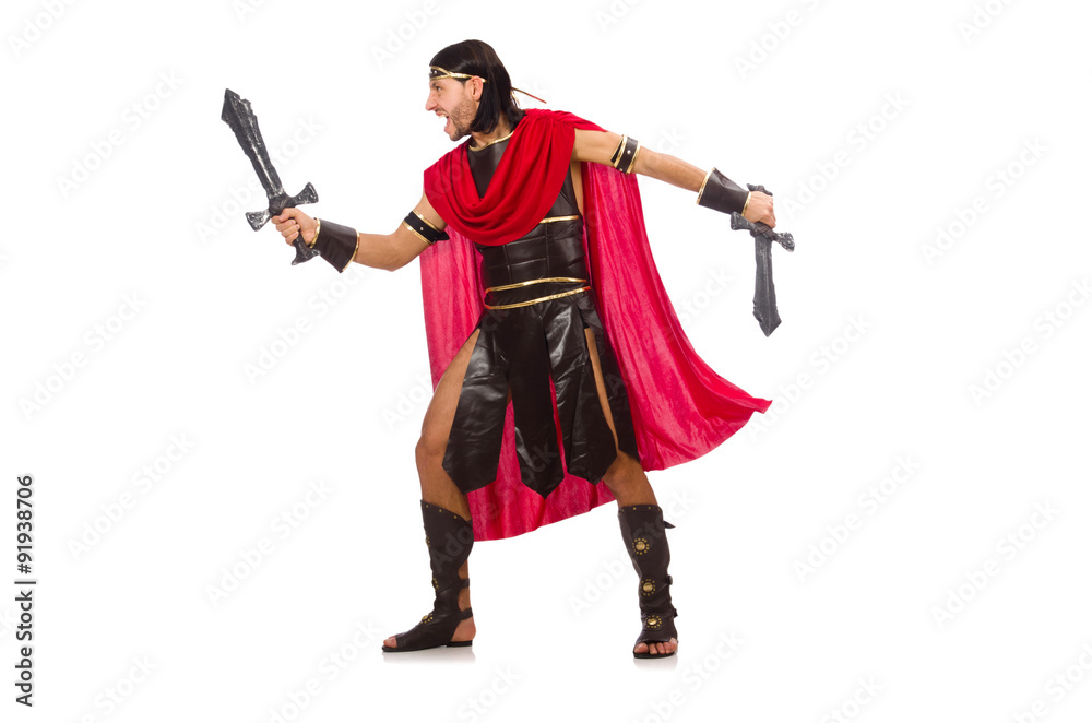 Gladiator posing with sword isolated on white Gladiator posing with sword isolated on white