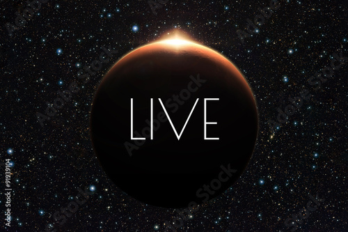 Fototapeta Naklejka Na Ścianę i Meble -  The planet Mars with a beautiful sunset. The Surface of Mars. LIVE