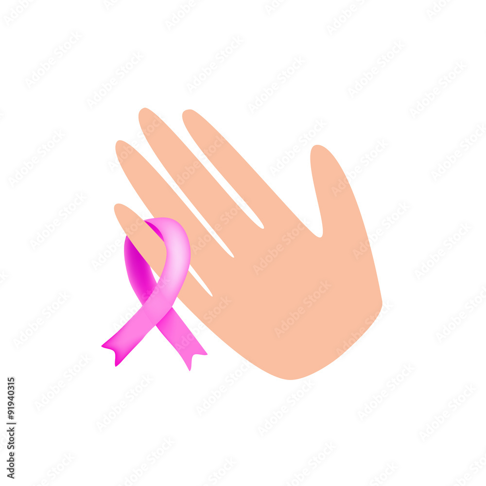 Breast cancer ribbon tied on her arm. Vector illustration on Breast cancer ribbon tied on her arm. Vector illustration on