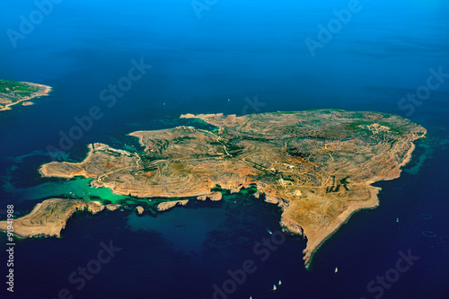 Comino Island aerial bird view