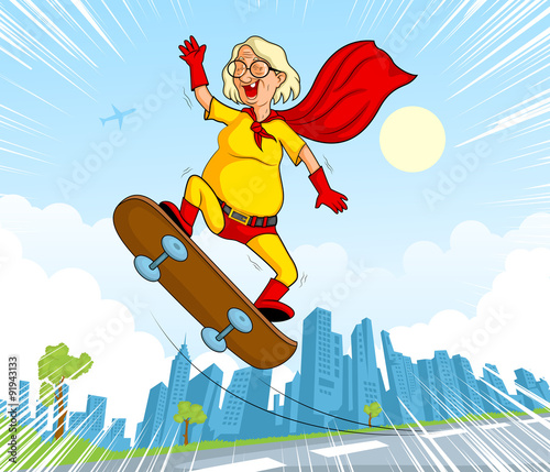 Retro style comics Superhero old woman