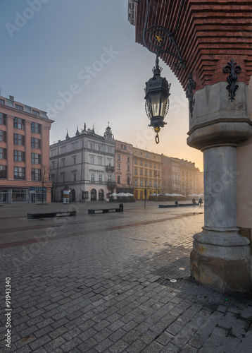 Lantern on Sukiennice (Cloth Hall), main market square in Krakow, Poland #91943340