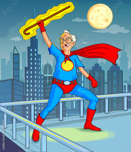 Retro style comics Superhero old man