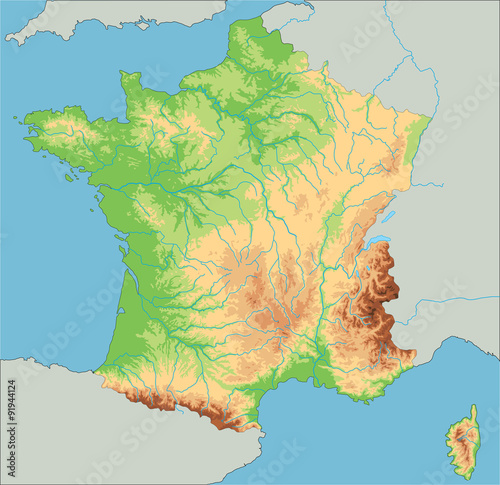 High detailed France physical map. photo