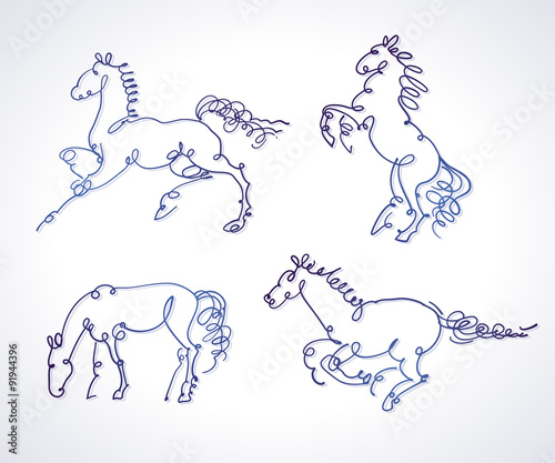 Set of sketches of horses