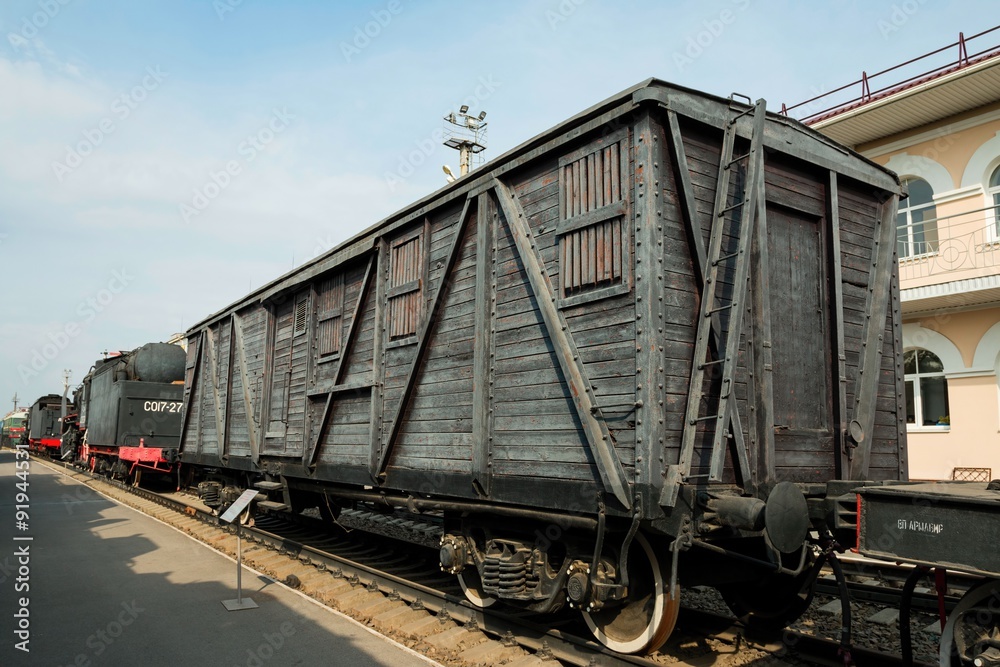 Old train in technical museum, established in Rostov - on - Don. Old train in technical museum, established in Rostov - on - Don.