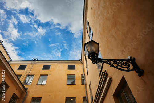 Old building in Helsinki, cloudy summer day