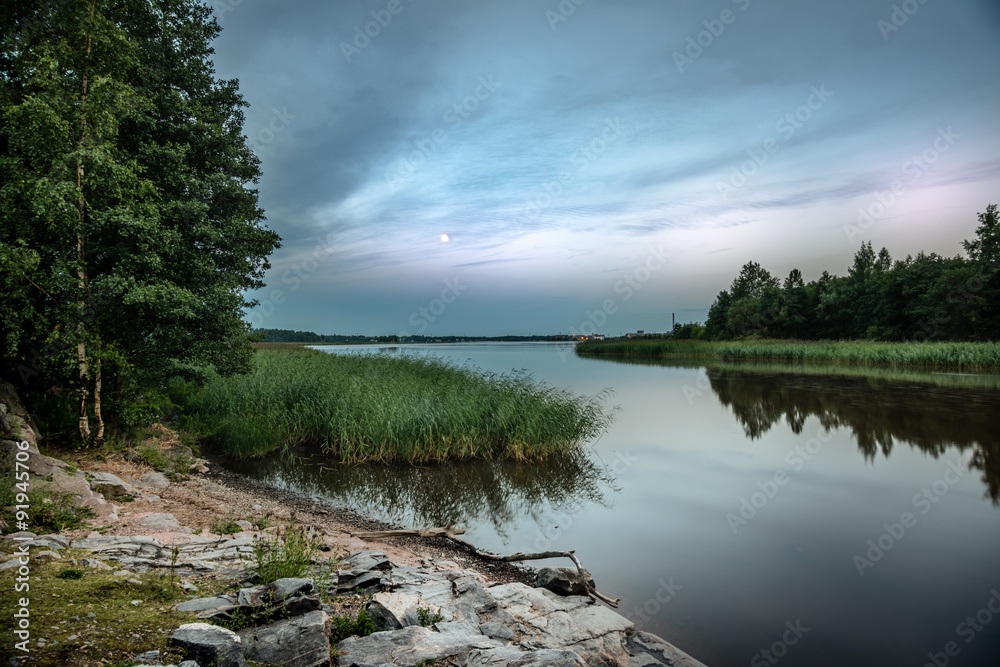 Twilight river lanscape in Helsinki