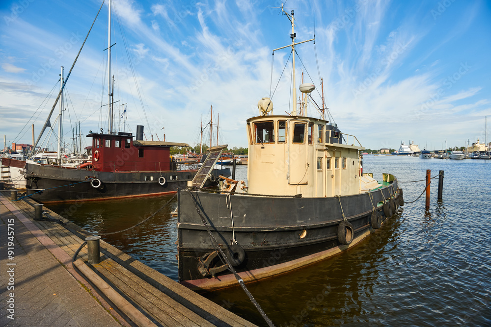 Old fishing boats in harbour