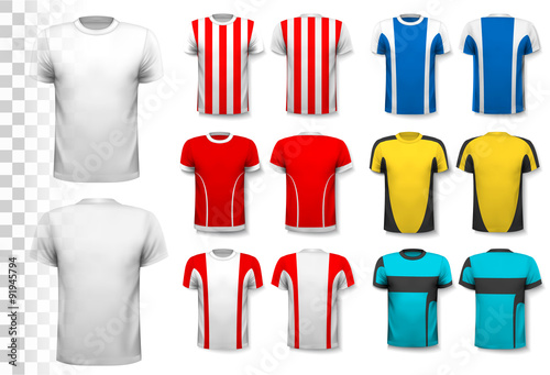 Collection of various soccer jerseys. The T-shirt is transparent