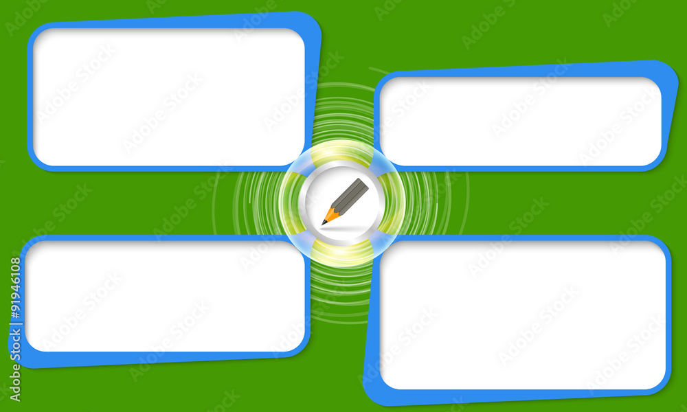 Obraz premium Four connected frames for your text and pencil