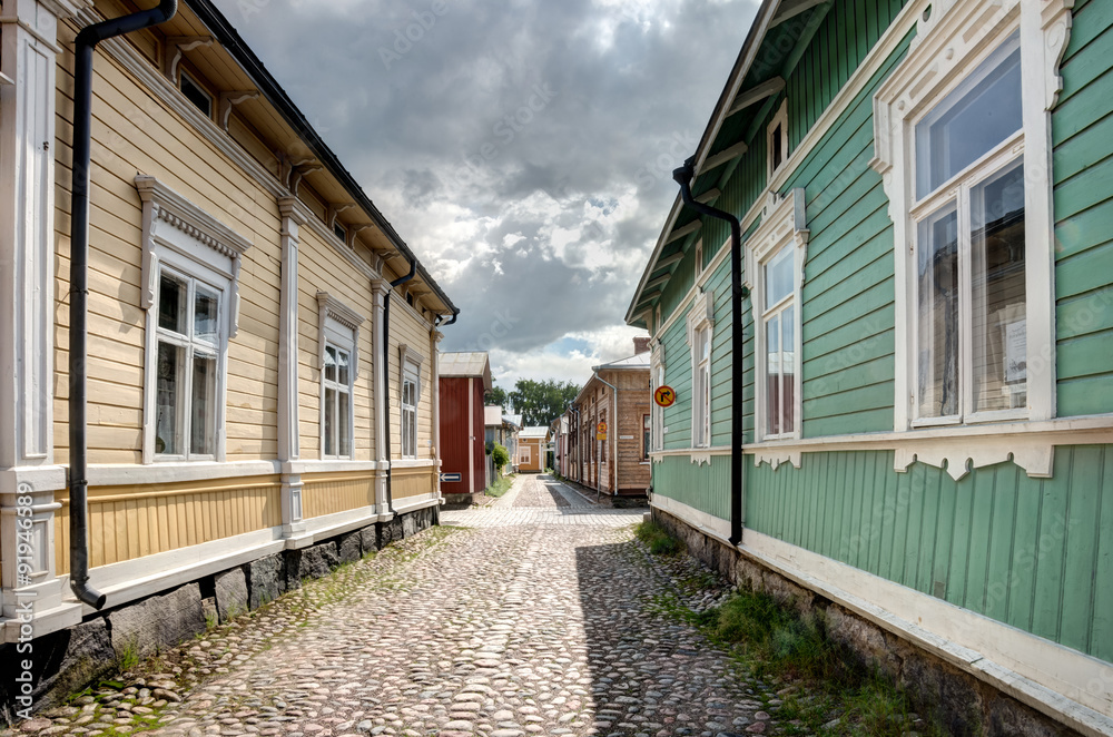 Old wooden houses in Rauma Finland