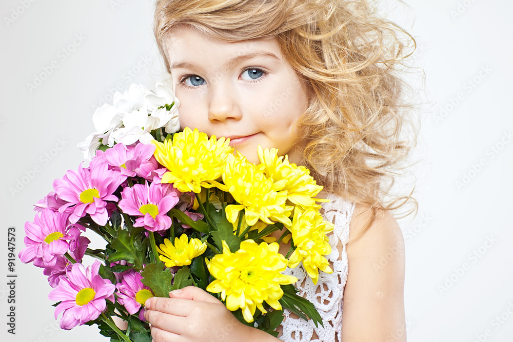 little girl with bouquet of flowers little girl with bouquet of flowers