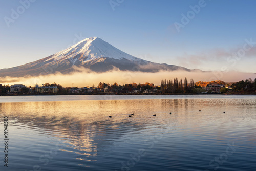 reflection of mt.Fuji in kawaguchiko lake