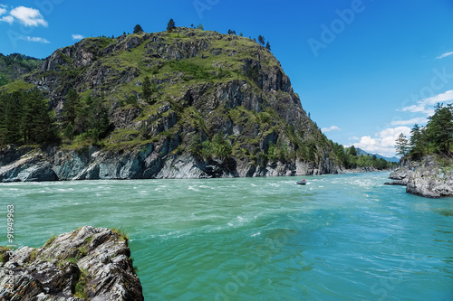 river flows into another river Altai mountains sunny summer