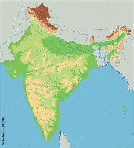 High detailed India physical map.