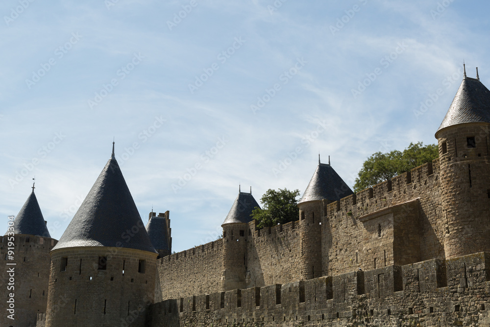 walls and towers of the medieval town of Carcassonne, France